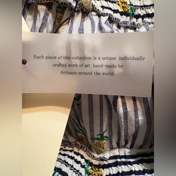 NWT Solitaire Swim Coverup Pants Pineapple and Stripes Pom Poms Drawstring Waist - Picture 10 of 12